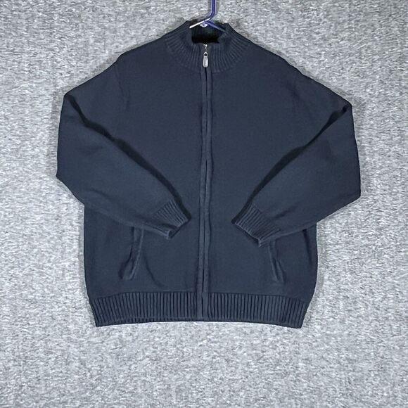 LL Bean Organic Cotton‎ Waffle Sweater Mens XL Blue Full Zip Heavyweight - Picture 1 of 6
